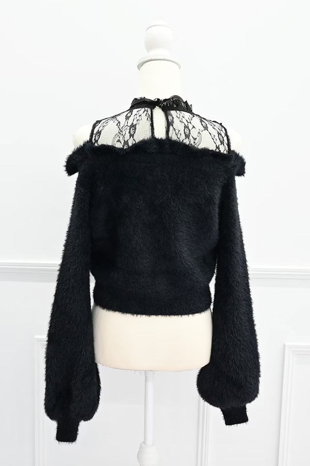 MA*RS Off-the-shoulder shaggy knit top