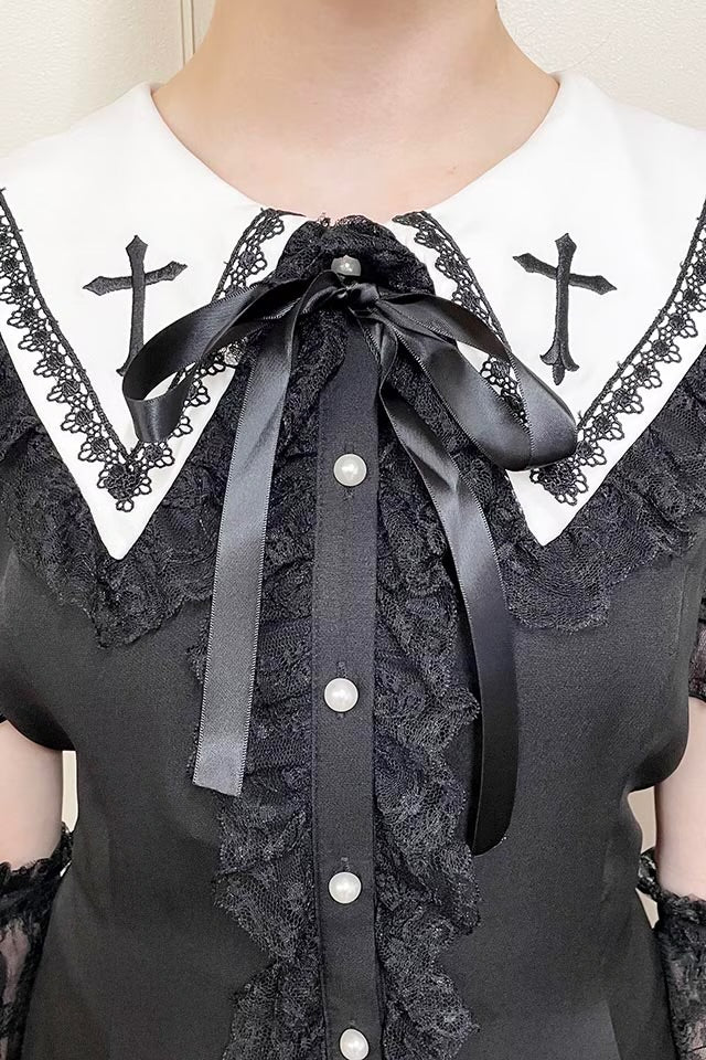 MA*RS [2-Piece Set] Cross Embroidered Arm Set - Black Size F