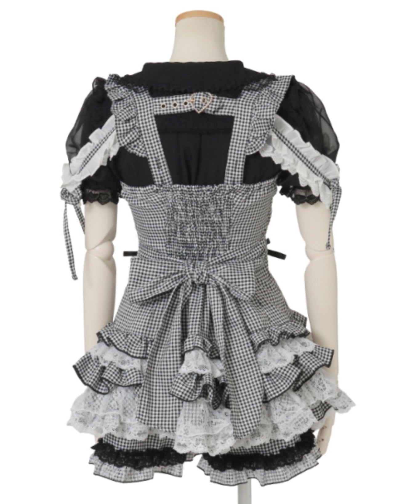 LizLisa Gingham Heart Apron Jumper-skirt Set-up