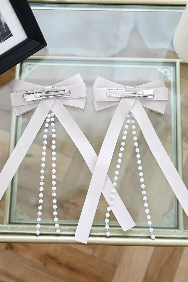MA*RS [Princess Melody] Pearl Chain & Pearl Heart Ribbon Clip 2-piece SET