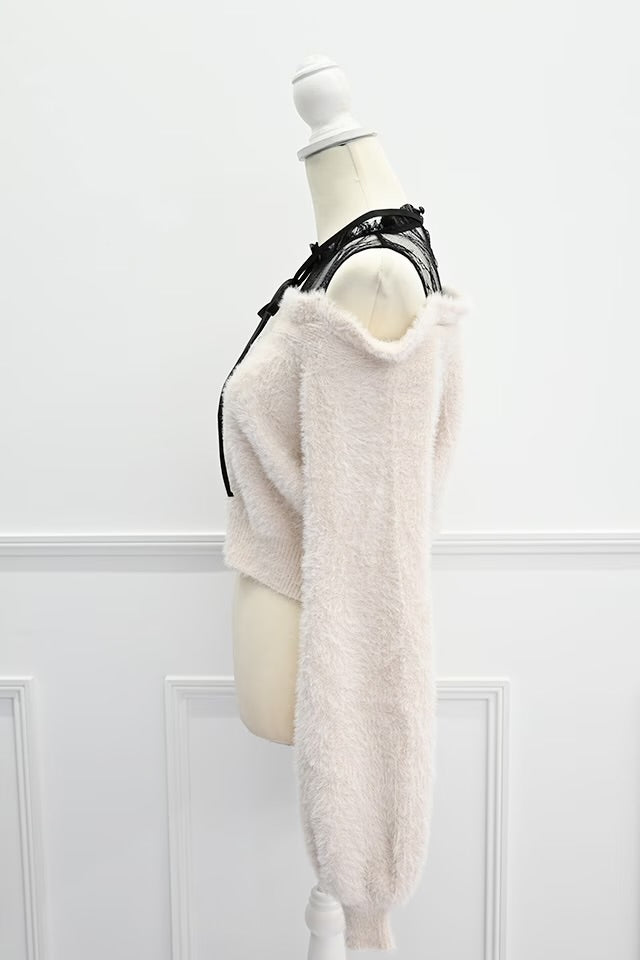 MA*RS Off-the-shoulder shaggy knit top