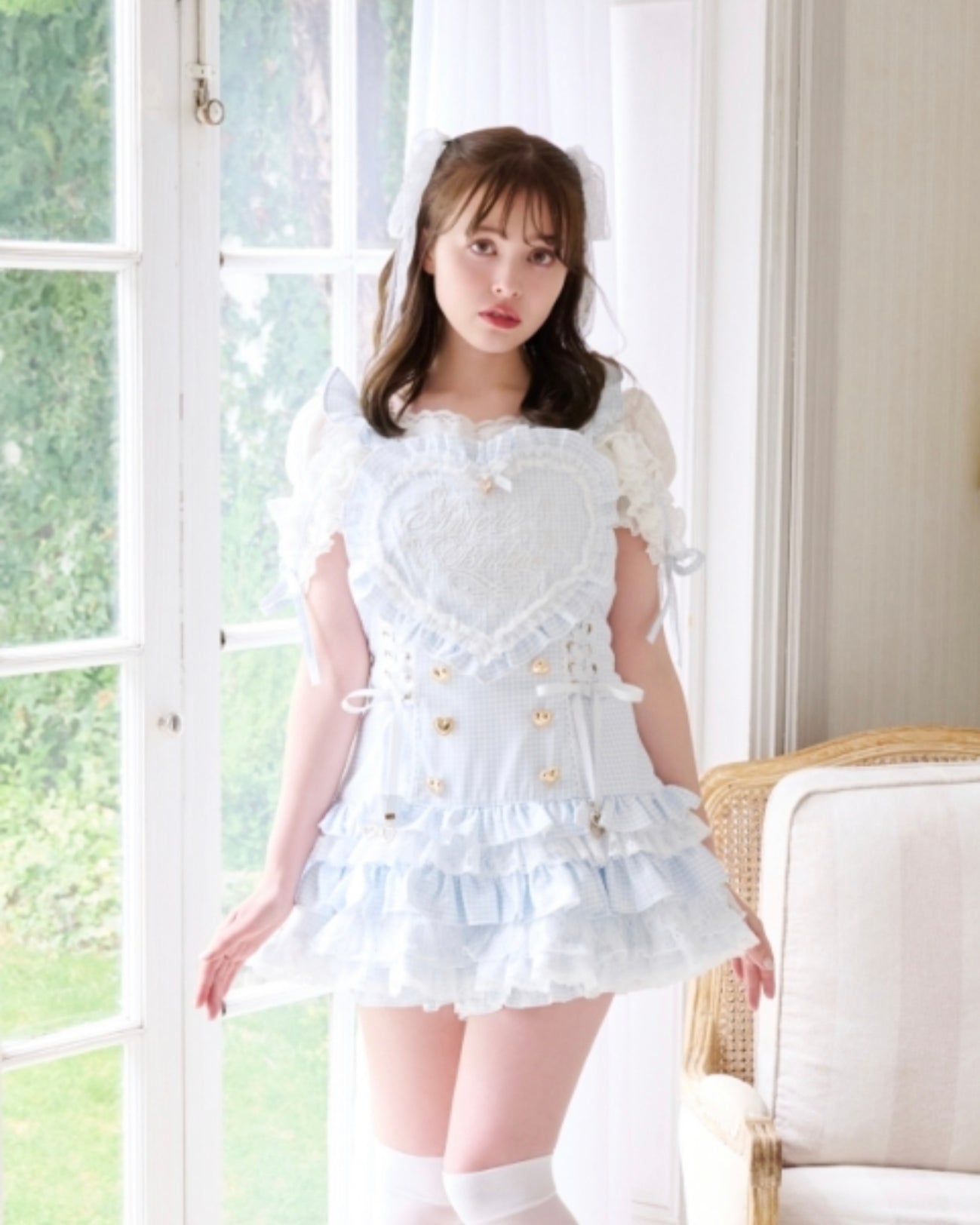 LizLisa Gingham Heart Apron Jumper-skirt Set-up