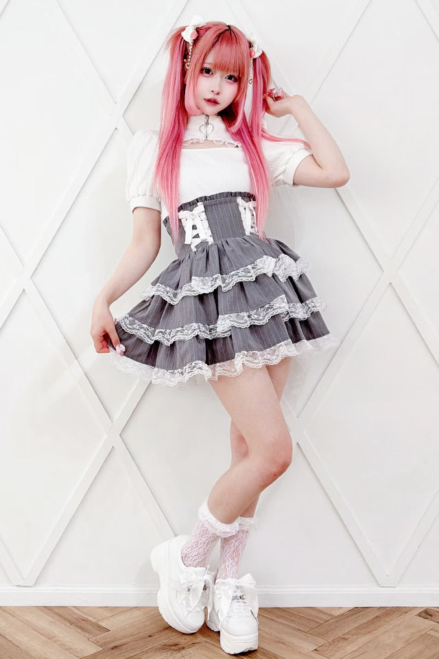 MA*RS Lace-up Ribbon 3-Tier Frill Skirt Pants