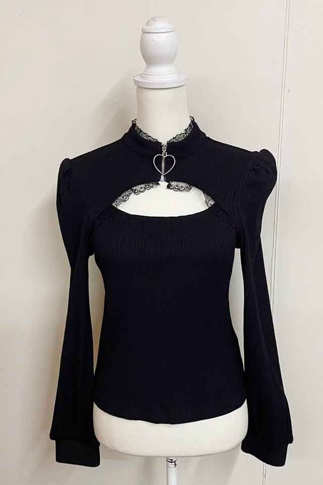 MA*RS Heart Zipper Terry Top