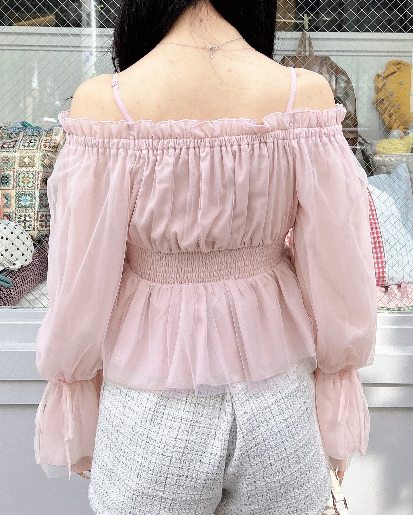 INGNI Tulle off-shoulder blouse