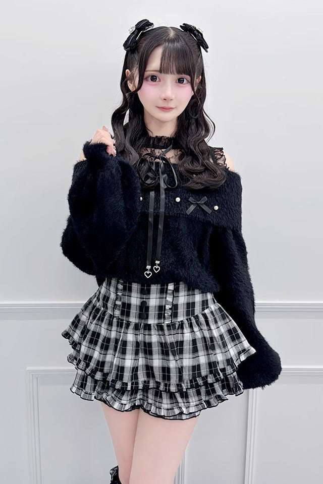 MA*RS Ribbon & Pearl Cable Off-Shoulder Knit