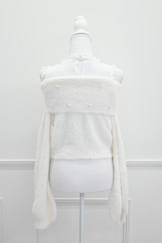 MA*RS Ribbon & Pearl Cable Off-Shoulder Knit