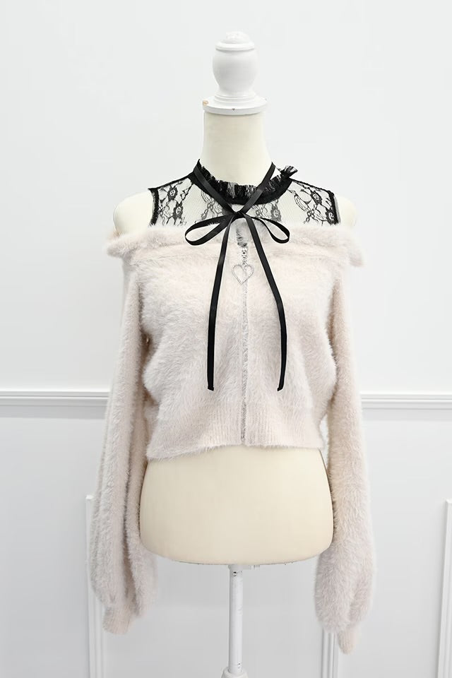 MA*RS Off-the-shoulder shaggy knit top