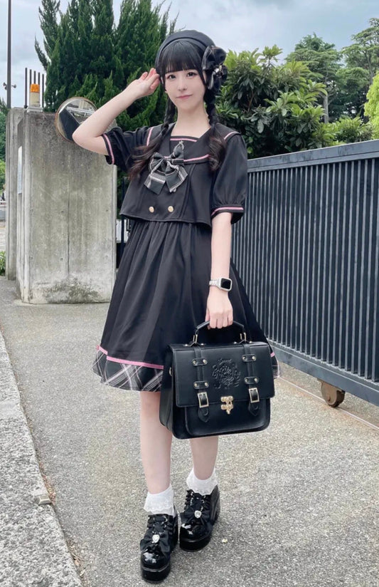 Amavel Chouchou Check Set-up style sailor dress