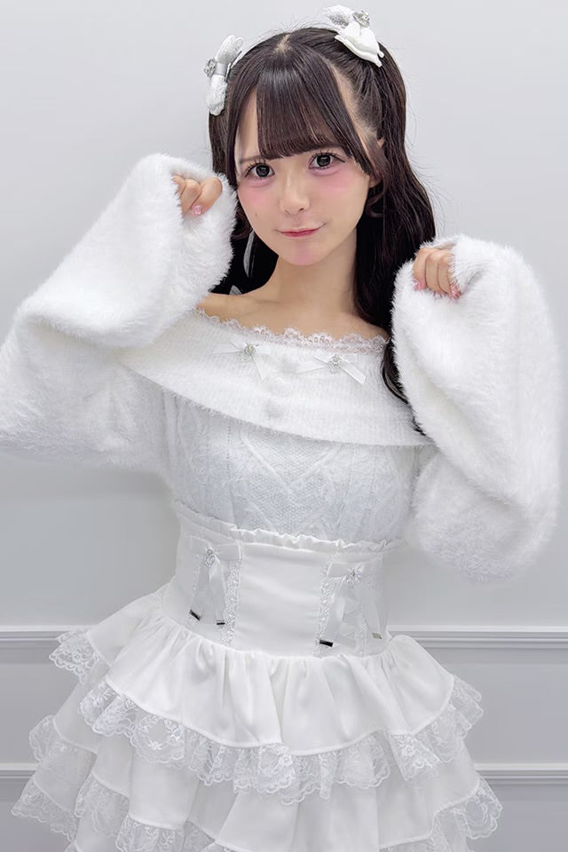 MA*RS Heart Button Off-Shoulder Knit