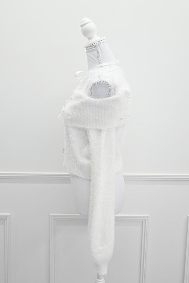 MA*RS Ribbon & Pearl Cable Off-Shoulder Knit