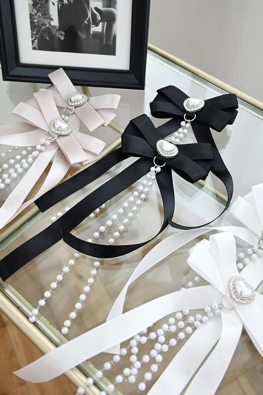 MA*RS [Princess Melody] Pearl Chain & Pearl Heart Ribbon Clip 2-piece SET