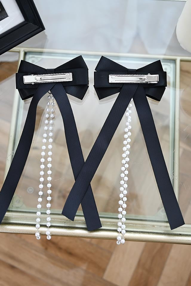 MA*RS [Princess Melody] Pearl Chain & Pearl Heart Ribbon Clip 2-piece SET