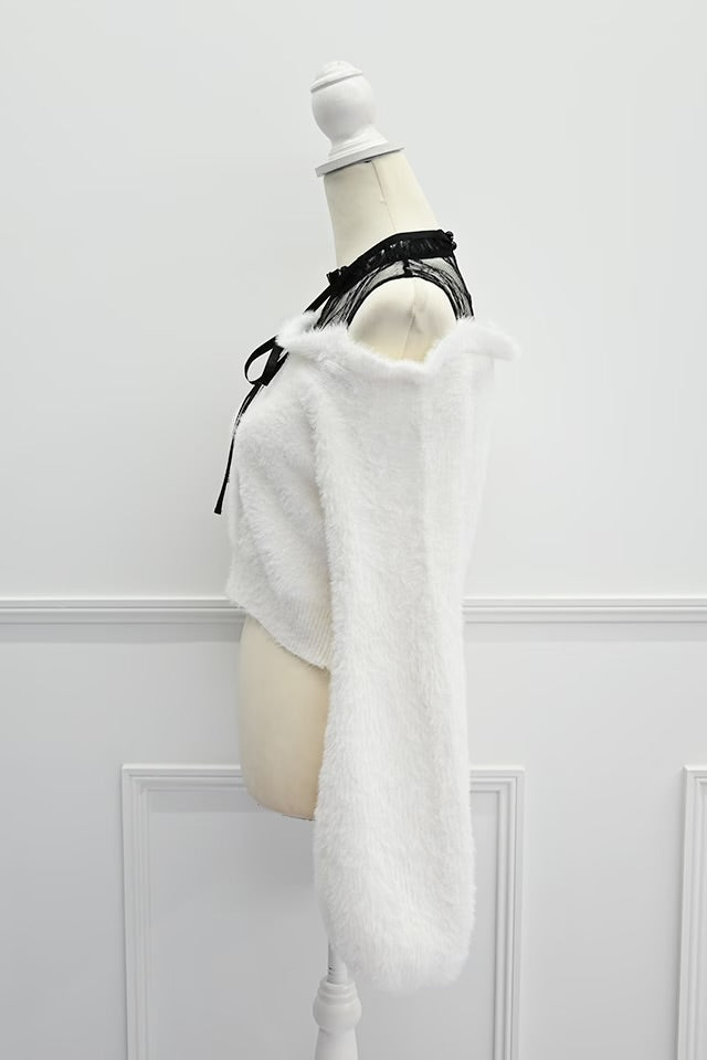 MA*RS Off-the-shoulder shaggy knit top