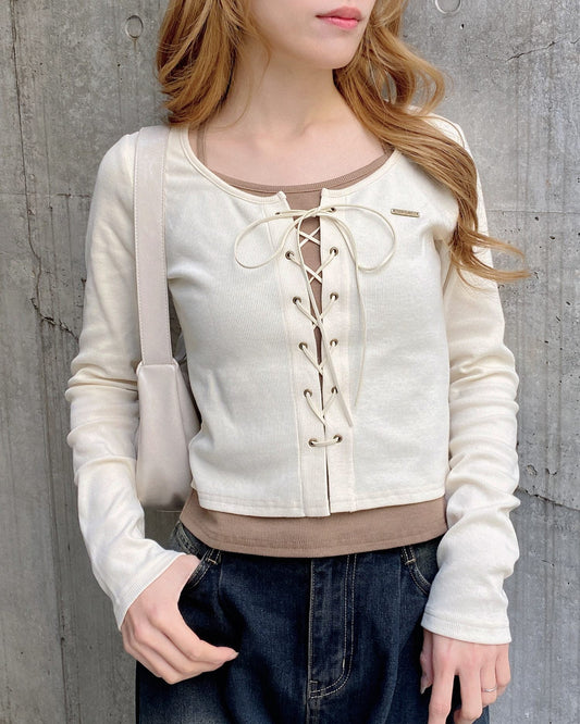 INGNI Cami layered style ribbed lace-up tops