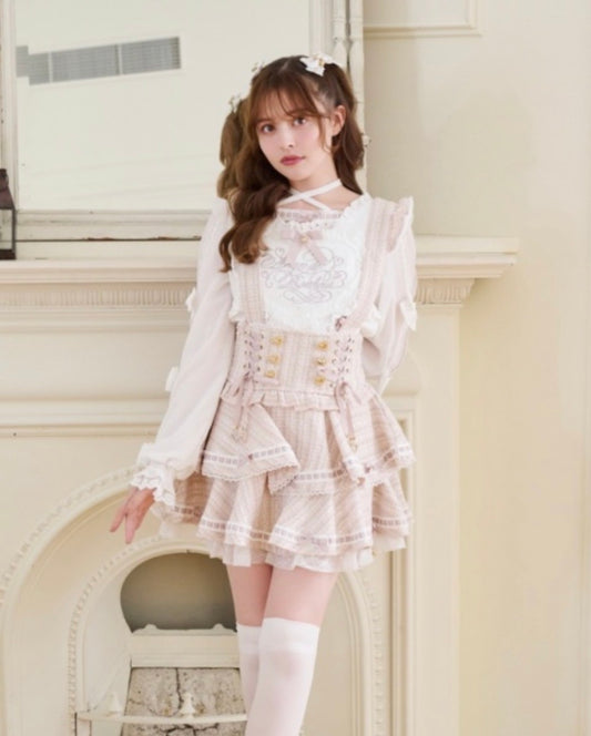 LizLisa Ladder Ribbon Tweed Tiered Skirt-Pants