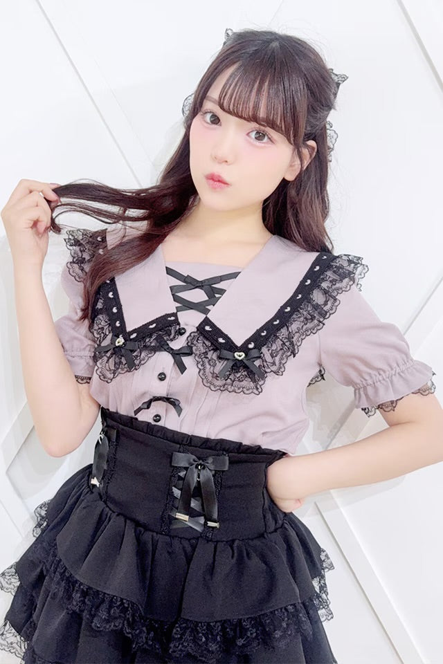 MA*RS Heart Lace Sailor Collar Blouse