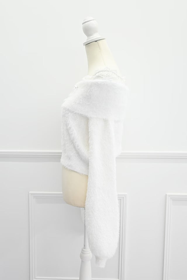 MA*RS Heart Button Off-Shoulder Knit
