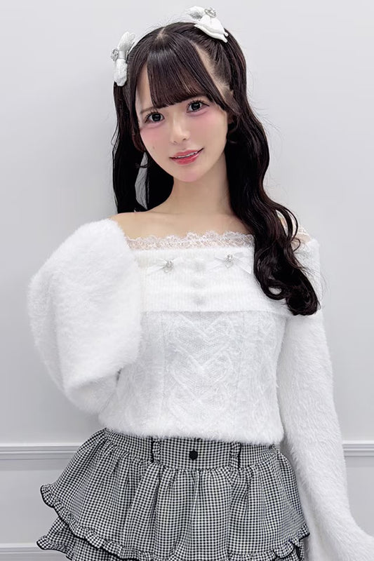 MA*RS Heart Button Off-Shoulder Knit