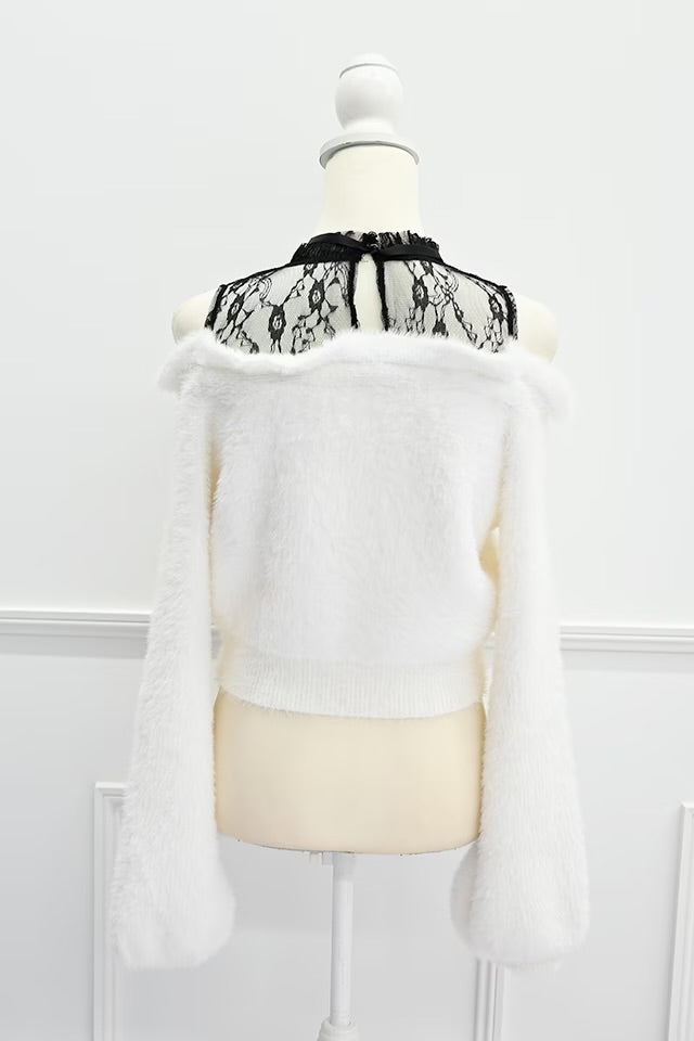 MA*RS Off-the-shoulder shaggy knit top