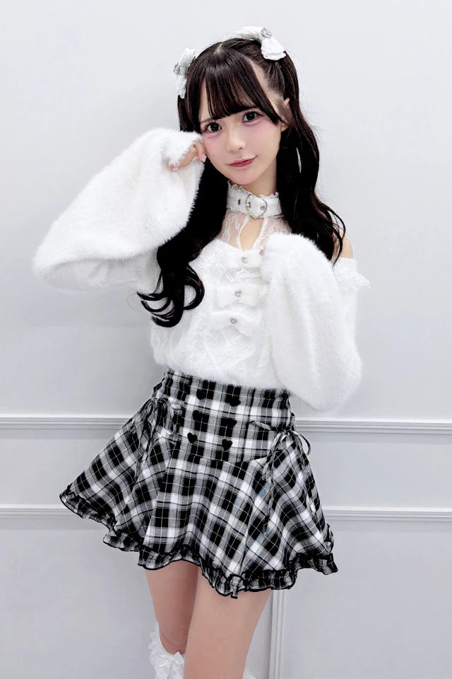 MA*RS Three-Ribbon Knit Top with Heart Choker