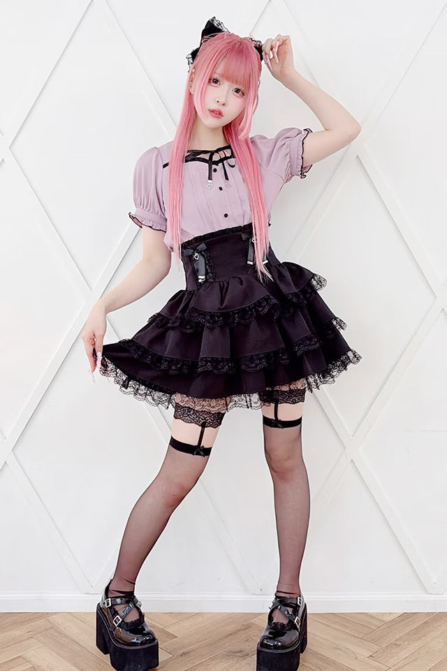 MA*RS Lace-up Ribbon 3-Tier Frill Skirt Pants