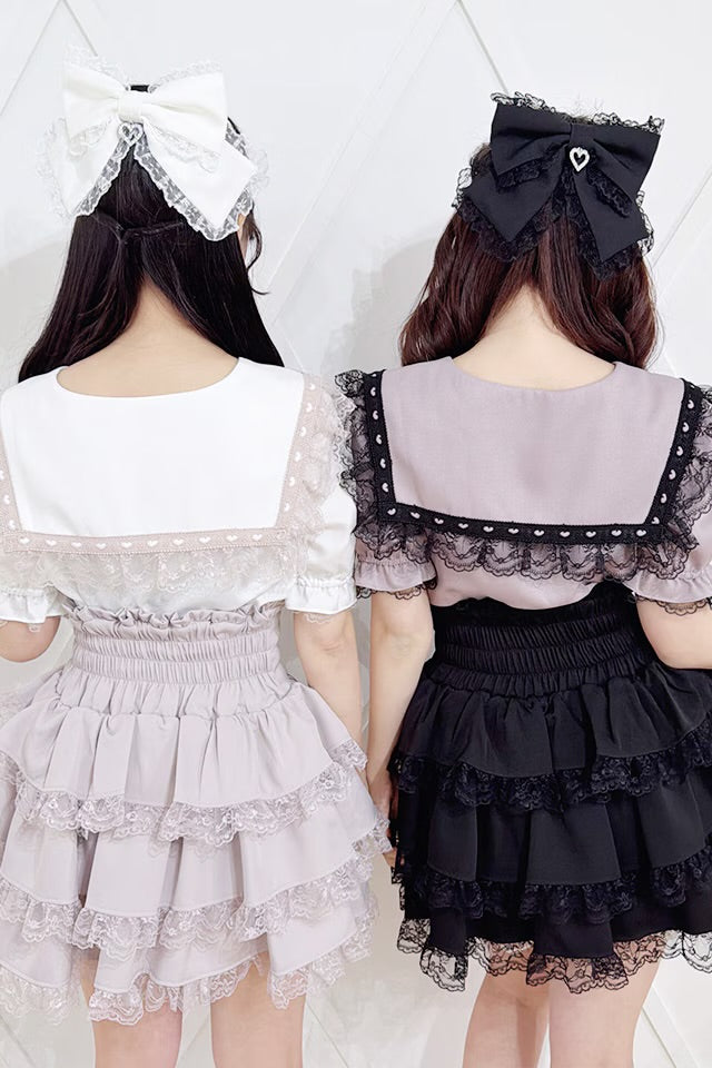 MA*RS Heart Lace Sailor Collar Blouse