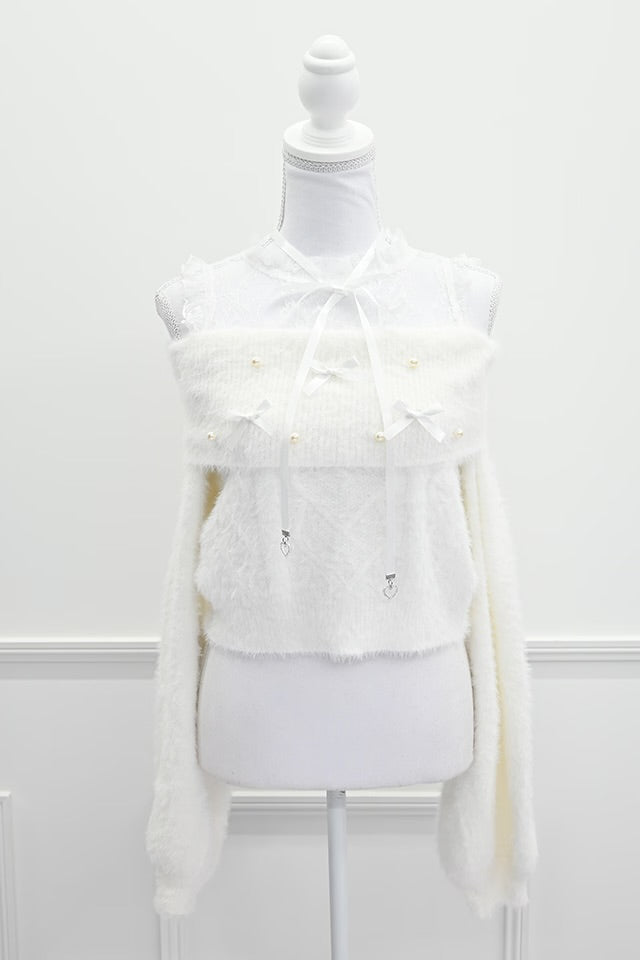 MA*RS Ribbon & Pearl Cable Off-Shoulder Knit