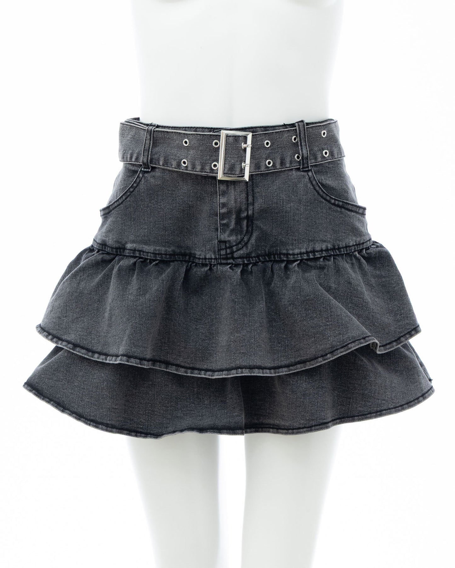 INGNI Denim frill miniskirt pants with belt