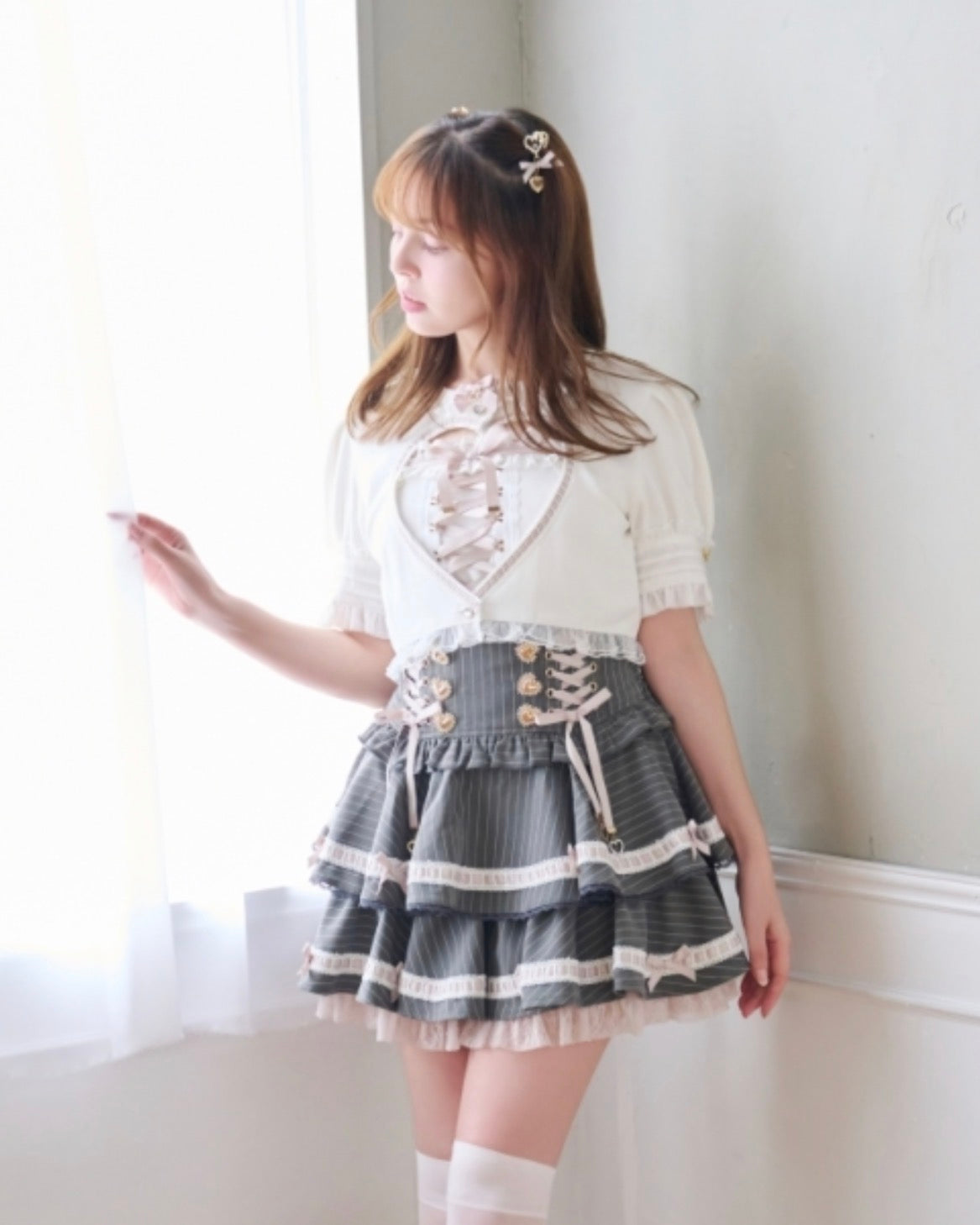 LizLisa Ladder Ribbon Pinstripe Skirt-Pants