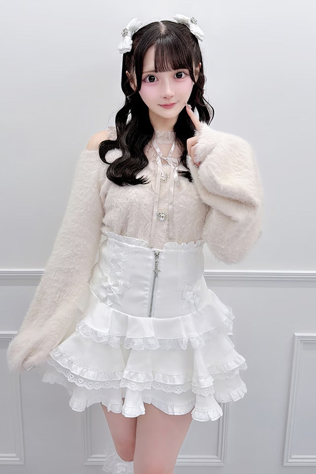 MA*RS Heart Button Off-Shoulder Shaggy Knit