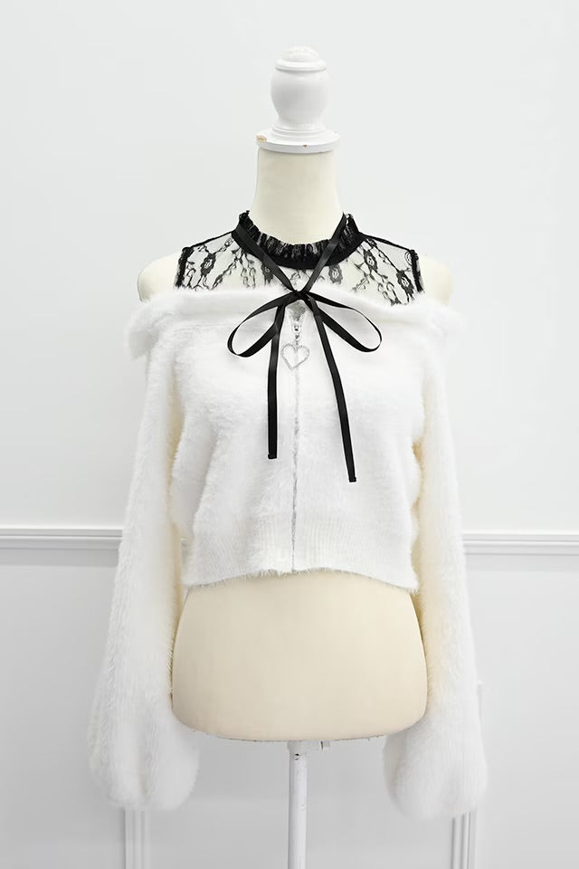 MA*RS Off-the-shoulder shaggy knit top