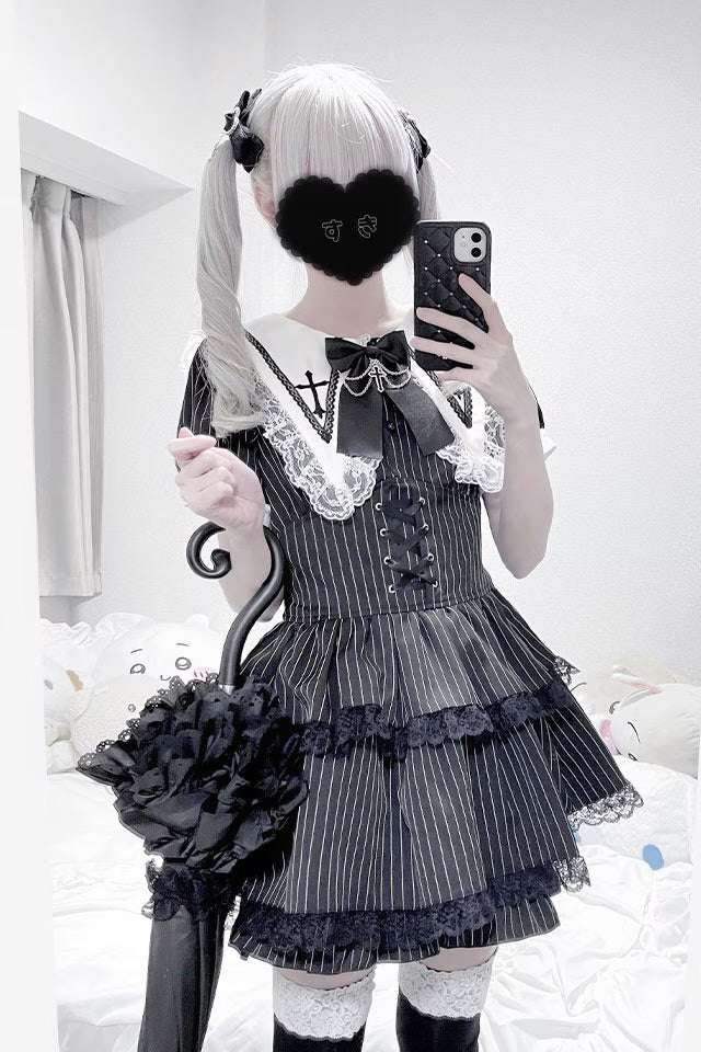 MA*RS Cross-embroidered 3-tiered ruffle set-up
