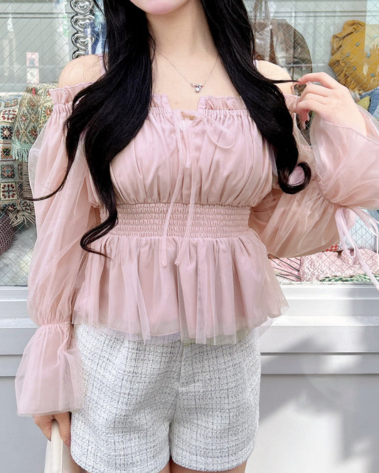 INGNI Tulle off-shoulder blouse