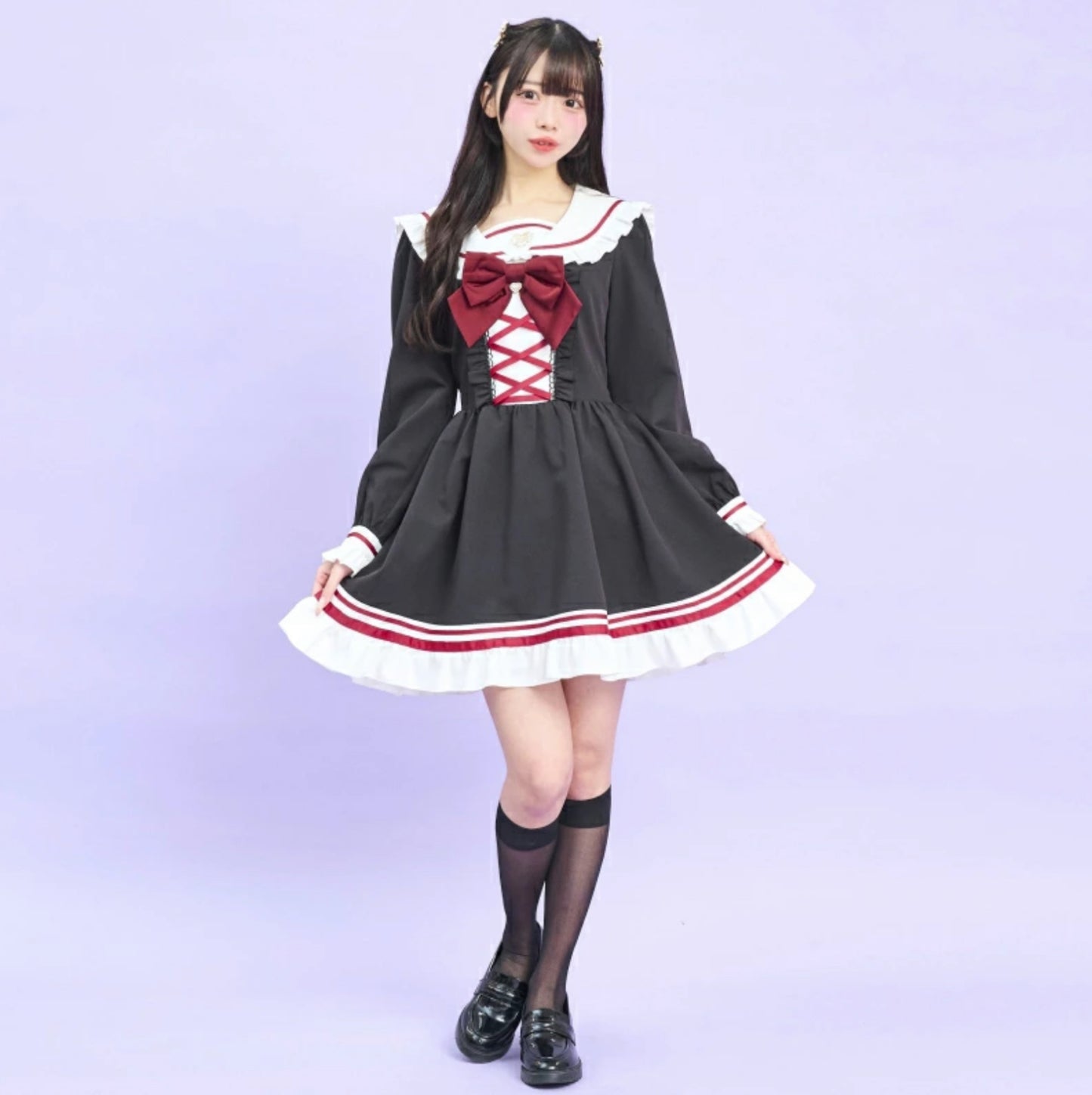 SecretHoney Front Lace-Up Sailor One-Piece Dress