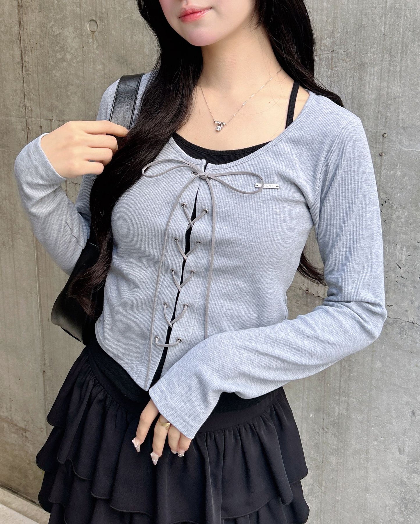 INGNI Cami layered style ribbed lace-up tops