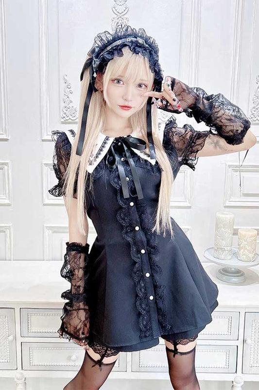 MA*RS [2-Piece Set] Cross Embroidered Arm Set - Black Size F