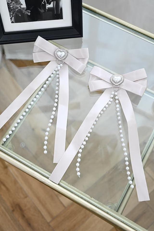 MA*RS [Princess Melody] Pearl Chain & Pearl Heart Ribbon Clip 2-piece SET