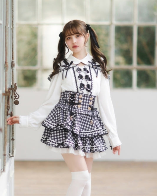 LizLisa Ladder Ribbon Gingham Tiered Skirt-Pants