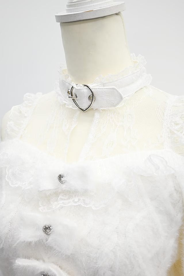 MA*RS Three-Ribbon Knit Top with Heart Choker