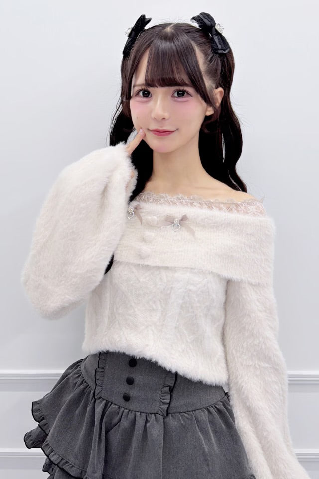 MA*RS Heart Button Off-Shoulder Knit