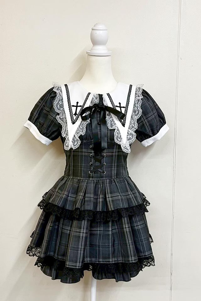 MA*RS Cross-embroidered 3-tiered ruffle set-up