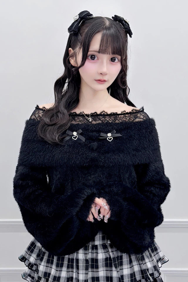 MA*RS Heart Button Off-Shoulder Knit