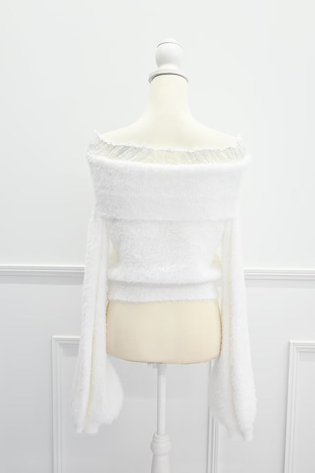 MA*RS Heart Button Off-Shoulder Knit
