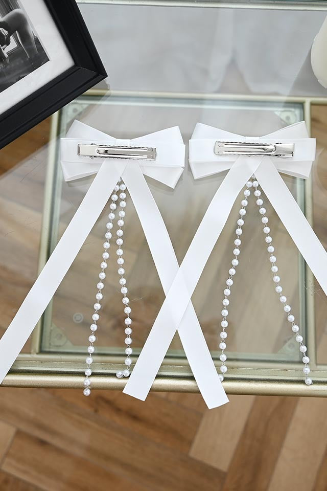 MA*RS [Princess Melody] Pearl Chain & Pearl Heart Ribbon Clip 2-piece SET
