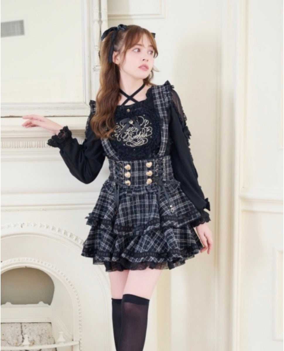 LizLisa Ladder Ribbon Tweed Tiered Skirt-Pants