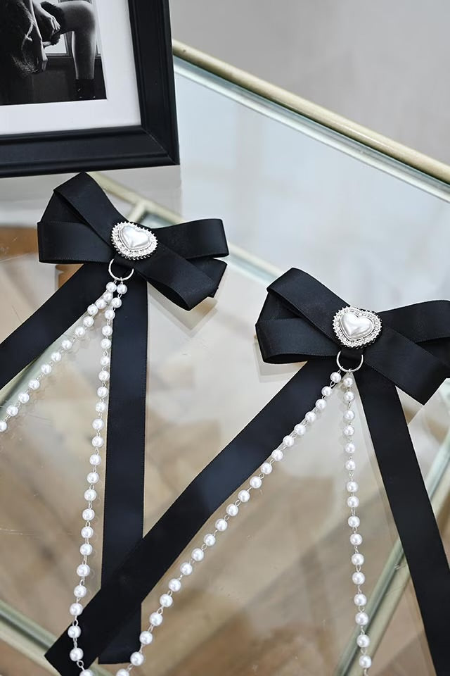 MA*RS [Princess Melody] Pearl Chain & Pearl Heart Ribbon Clip 2-piece SET