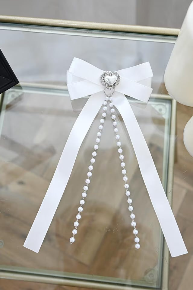 MA*RS [Princess Melody] Pearl Chain & Pearl Heart Ribbon Clip 2-piece SET
