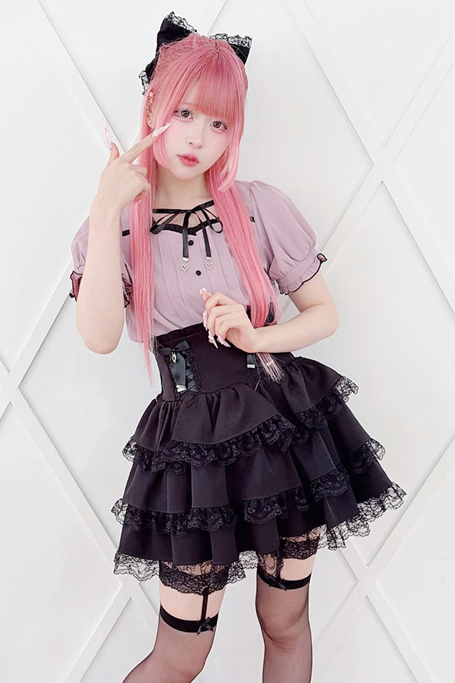 MA*RS Lace-up Ribbon 3-Tier Frill Skirt Pants