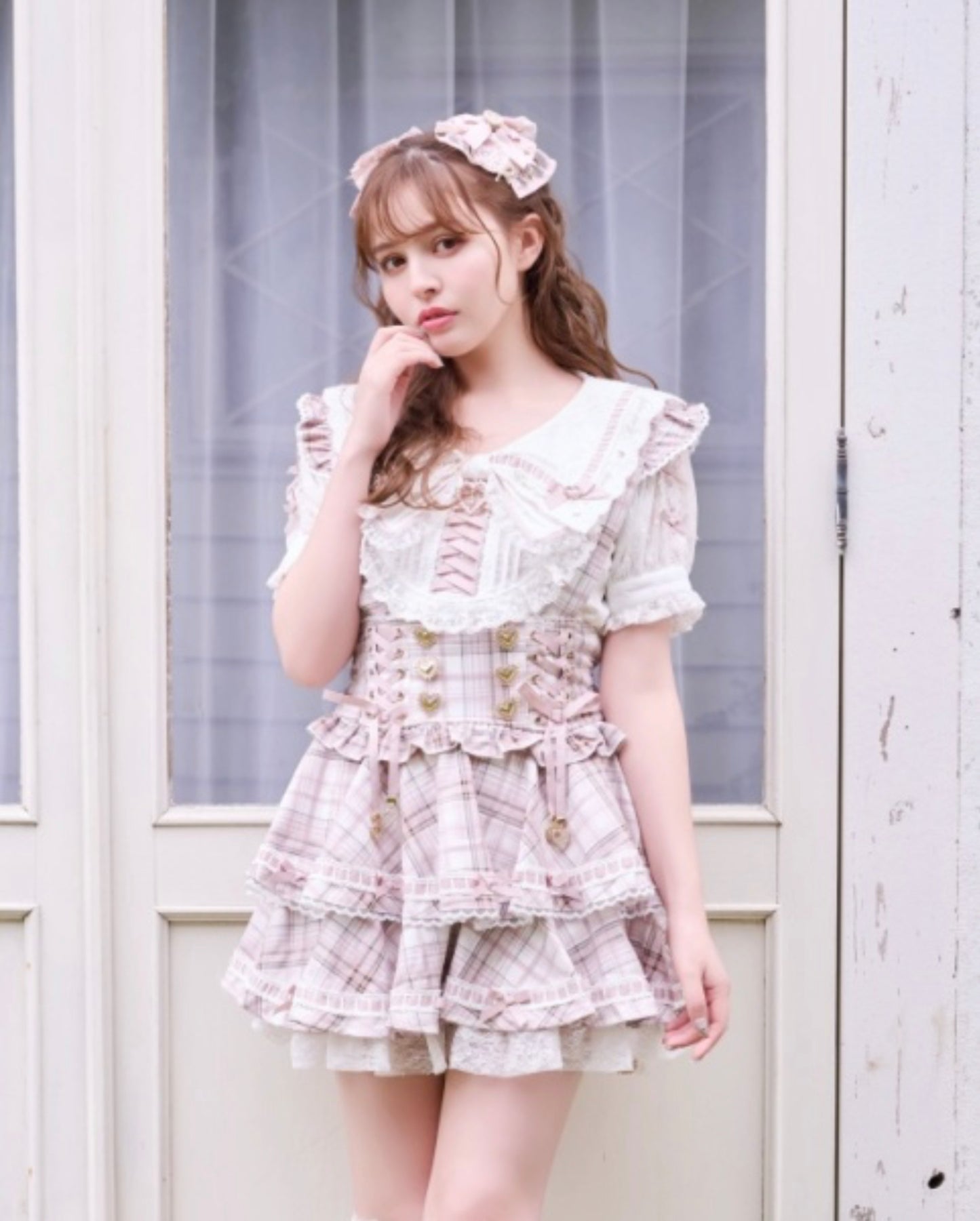 LizLisa Scallop Ribbon Collar Ribb Tops